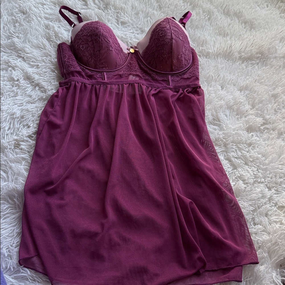 Jessica Simpson Plum Lace Babydoll Chemise